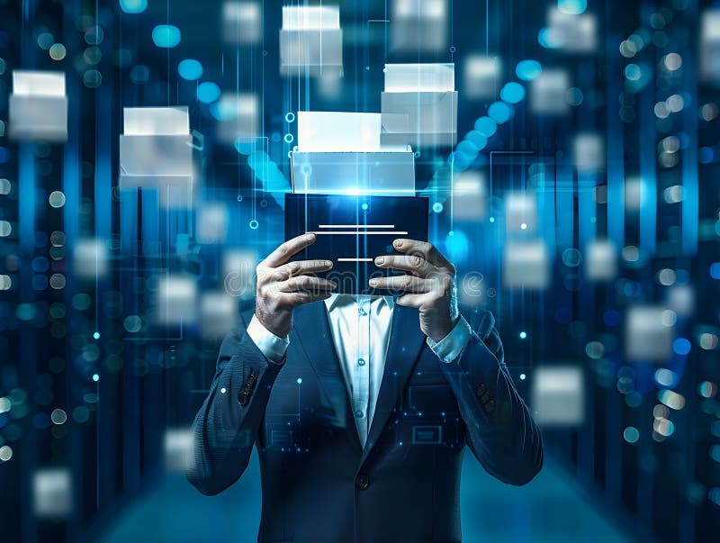 Sleek Digital Document Management Software Interface Concept with Intuitive File Icons and Online Database stock illustration