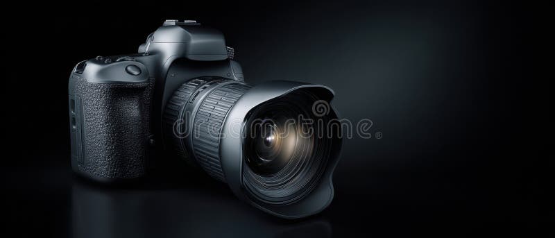 The sleek DSLR camera with a professional lens showcasing modern photography technology. image royalty free stock photography.
