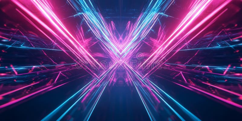 A sleek and dynamic abstract background featuring glowing holographic beams, symmetrically stock photo