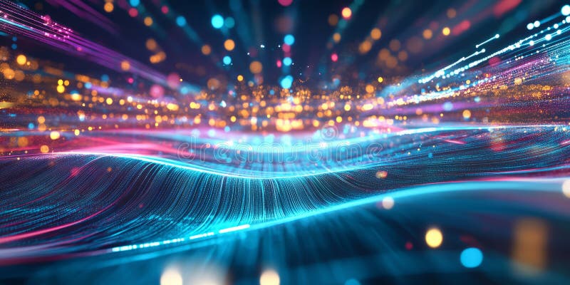 A sleek and dynamic abstract background with glowing neon waves, seamlessly rippling across a royalty free stock images