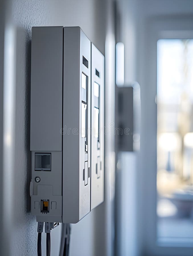 Modern electrical panel in a clean and bright home hallway. Generative AI royalty free stock photos