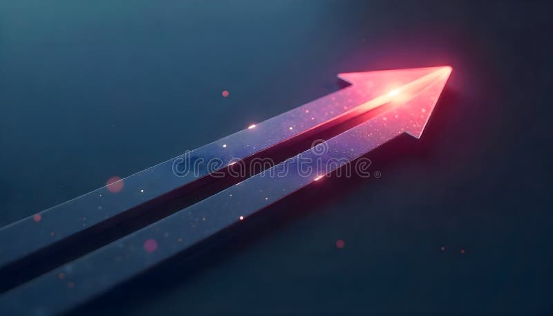 A sleek, futuristic arrow with a metallic shaft and a glowing, red triangular tip moves dynamically against a dark background vector illustration