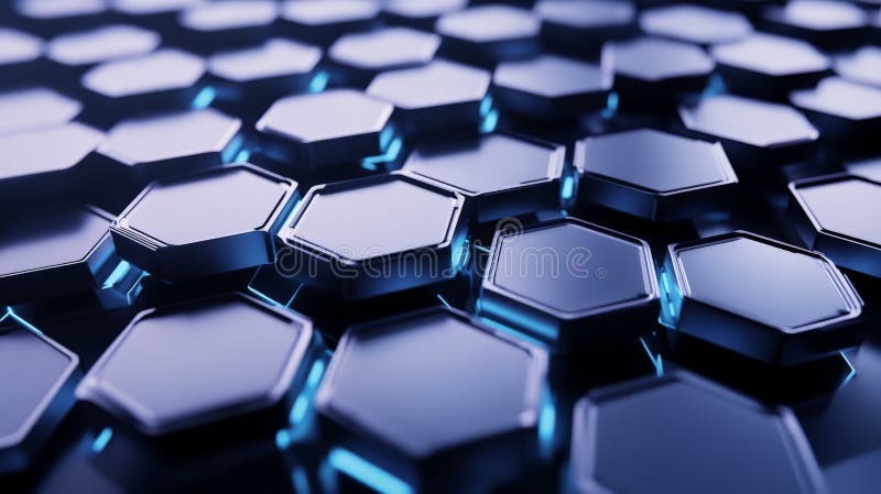 A sleek, futuristic networking background with interconnected hexagons in silver and blue, creating royalty free stock photos