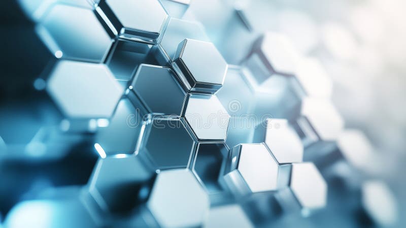A sleek, futuristic networking background with interconnected hexagons in silver and blue, creating royalty free stock images