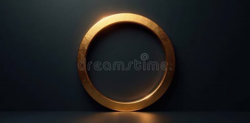 Sleek gold circle, subtle shadow, dark backdrop , art, simple vector illustration