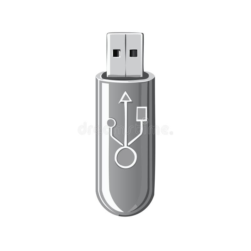 Sleek gray USB drive for data storage featuring the Universal Serial Bus symbol royalty free illustration