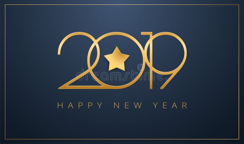 Sleek 2019 Happy New Year greeting card Golden star design for C royalty free illustration Sleek 2019 Happy New Year greeting card Golden star design for C royalty free illustration
