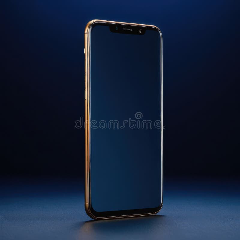 Modern smartphone with reflective glass surface on dark background stock photography