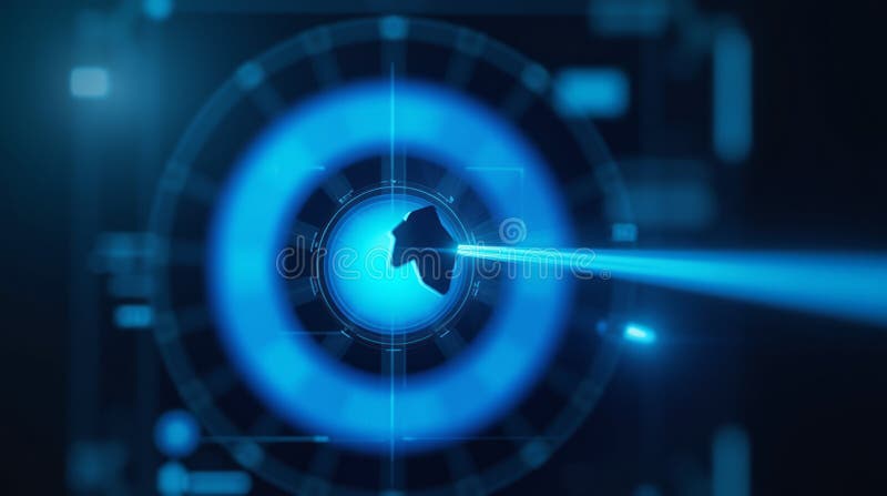 Sleek High-Tech Digital Target with a Glowing Blue Bullseye Where a Laser-Guided Dart Has Landed vector illustration