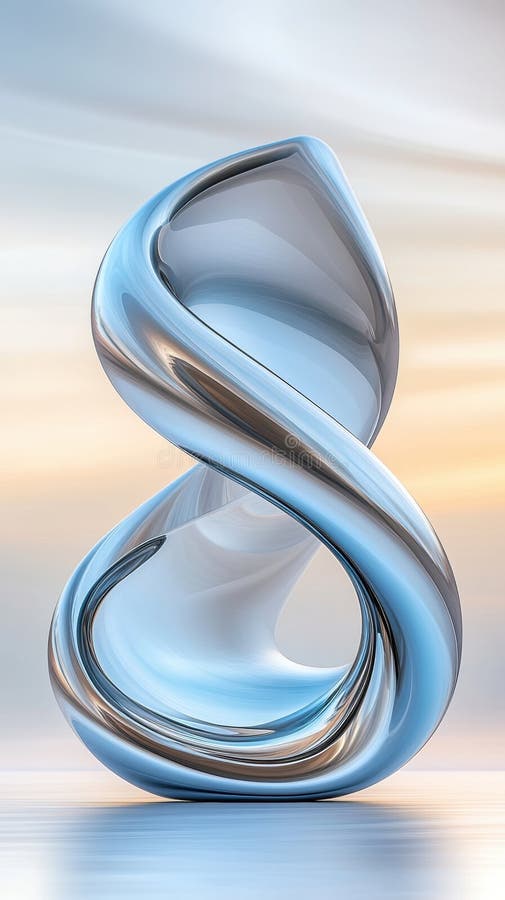 Sleek metallic sculpture with fluid curves against a soft gradient background, AI stock images
