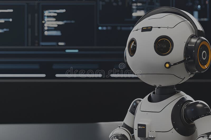 Sleek Minimalist Robot Design in AI Call Center Environment