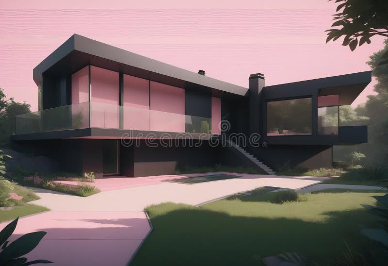 A sleek, modern black house stock illustration