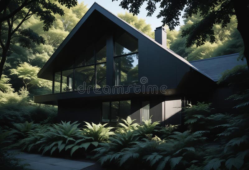 A sleek, modern black house stock illustration