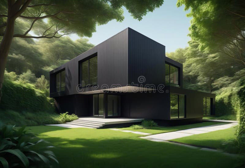 A sleek, modern black house vector illustration