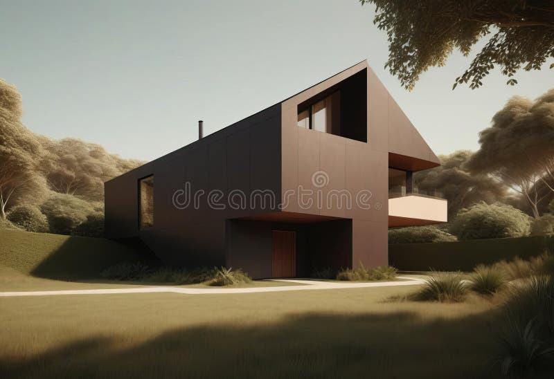 A sleek, modern black house stock illustration