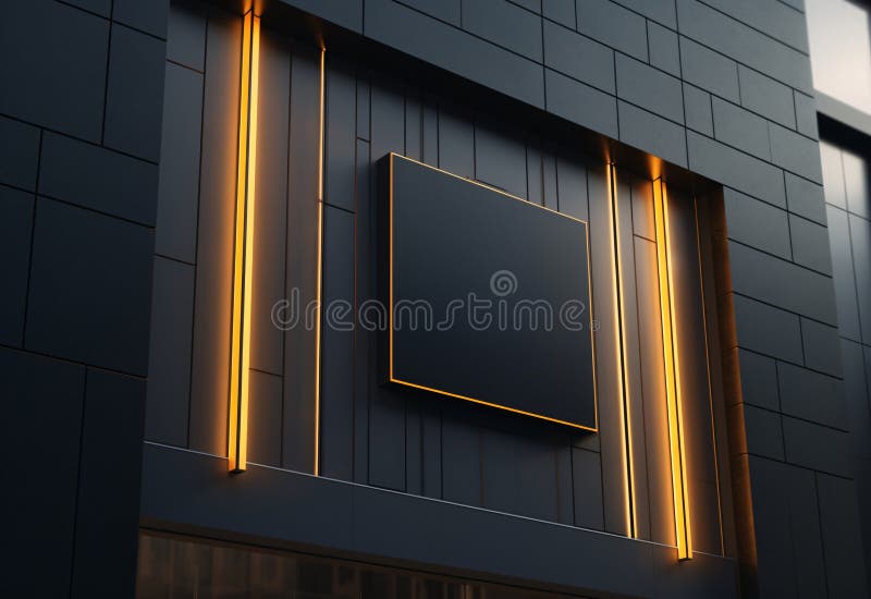 Sleek Modern Building Facade with Blank Square Signage Mockup and Ambient Lighting vector illustration