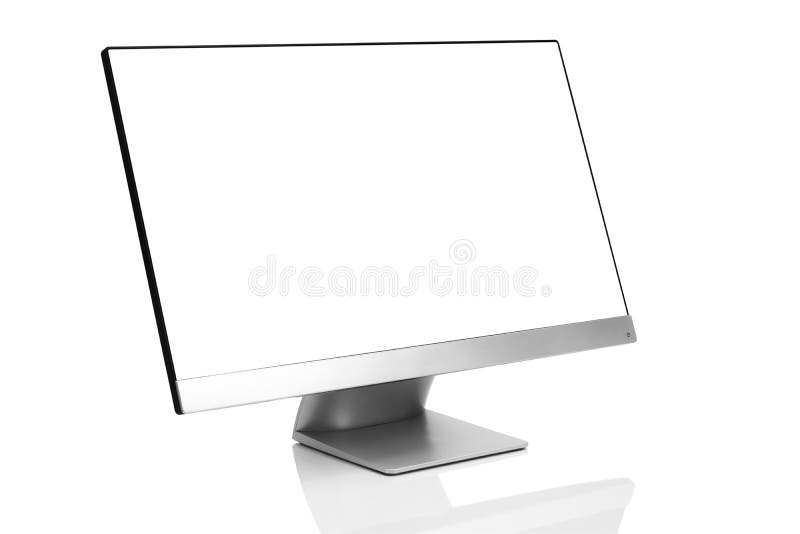 Sleek modern computer display on white background with reflection stock photo