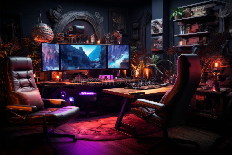 Modern Gaming PC desktop gaming setup, RGB lights, widescreen