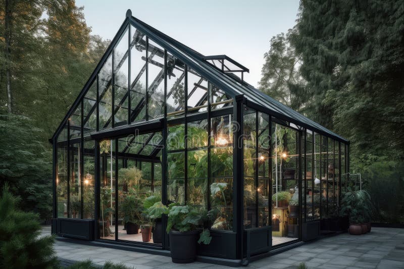 A Sleek And Modern Greenhouse With Glass Windows Showcasing Lush Plant   Sleek Modern Greenhouse Glass Windows Showcasing Lush Plant Life Sleek Modern Greenhouse Glass Windows 273781035 