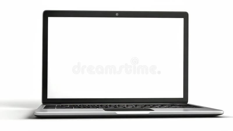 Modern laptop with blank white screen isolated on white background front view. stock video