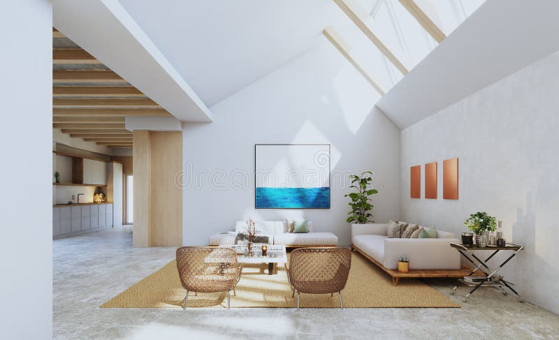 Sleek, modern office space with natural light and greenery. royalty free illustration