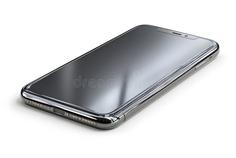Sleek modern smartphone with glossy finish placed on a white surface stock illustration