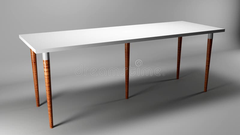 Sleek modern table with elegant wooden legs on minimalist gray background stock illustration