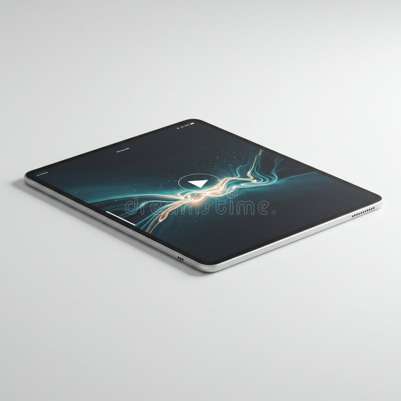 A sleek, modern tablet lies on a white surface. Its slim design features smooth vector illustration
