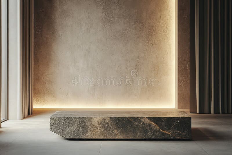 A sleek, polished stone podium with a matte finish, placed against a minimalist backdrop with royalty free stock photos