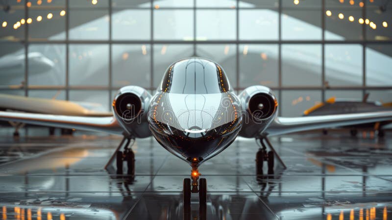 A sleek private jet sits in a hangar, ready to take its passengers on their next adventure royalty free illustration