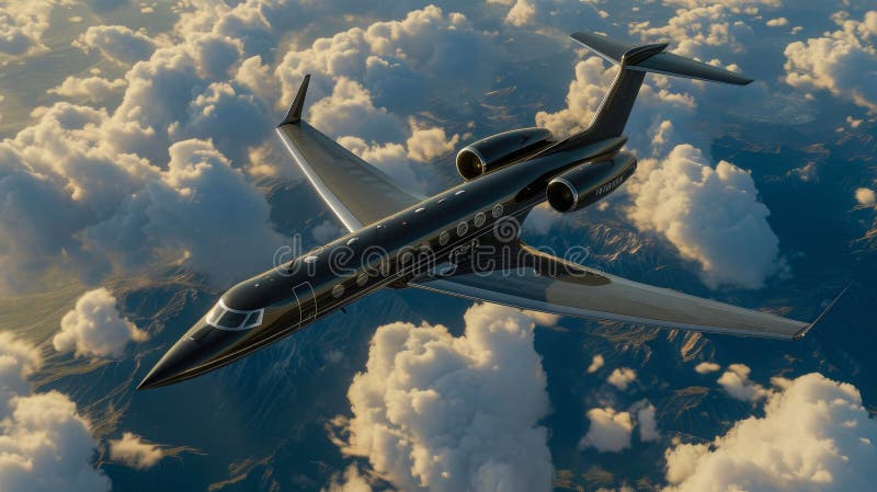 Sleek Private Plane Amidst Vibrant Sunset Cloudscape. vector illustration