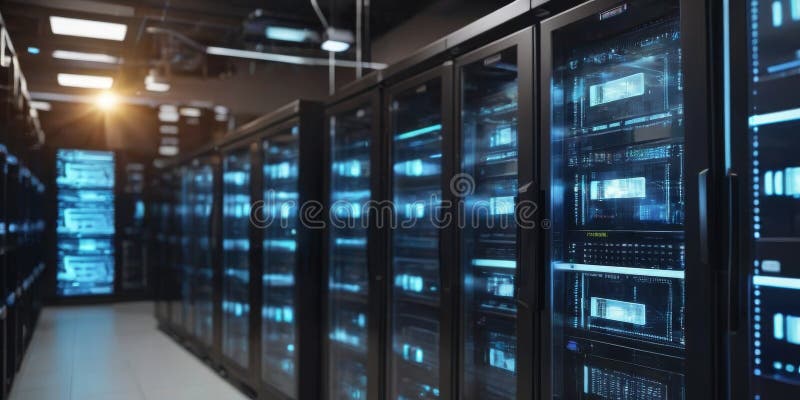 Sleek Server Room Corridor stock photo