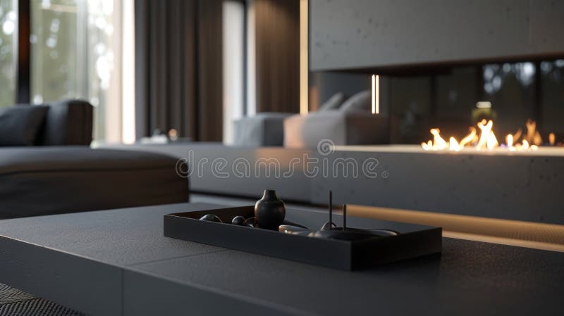 The sleek and simple design of the fireplace allows it to seamlessly blend in with the rest of the modern decor. 2d flat royalty free stock images