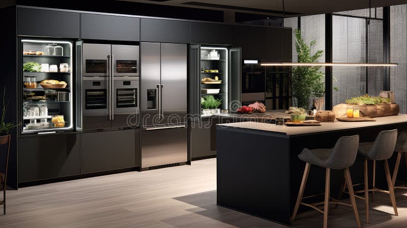 Sleek smart kitchen royalty free illustration