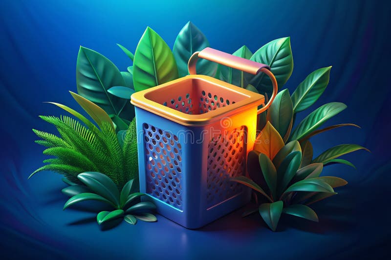 Sleek and Stylish Laundry Basket Still Life A Futuristic Design Featuring Deep Blue and Minimalist Gold Accents for royalty free illustration