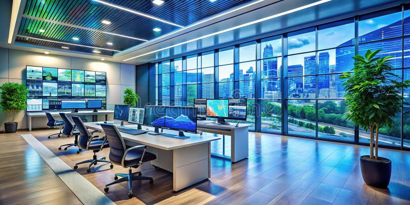 Sleek Touchscreen System for Modern Office Infrastructure Data Visualization Control stock illustration