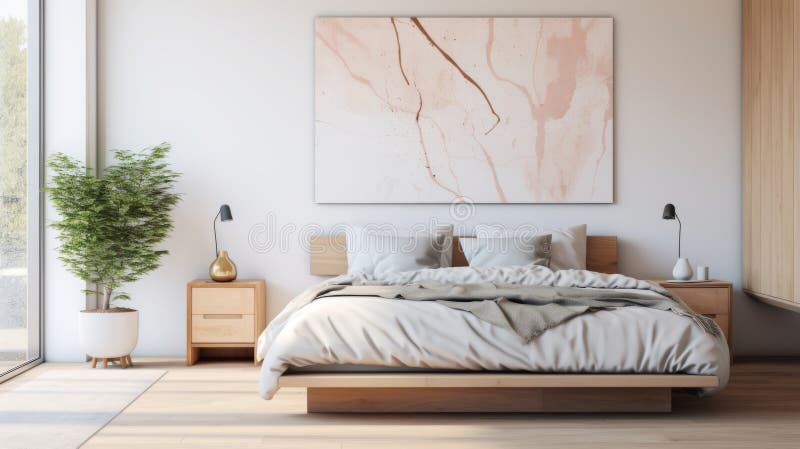 Sleek White And Pink Room With Earth Tone Art Print royalty free illustration