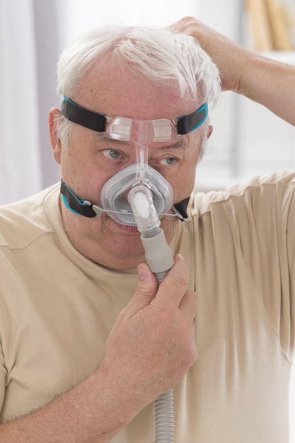 Senior Man with Sleeping Apnea Machine Stock Photo Image of attached