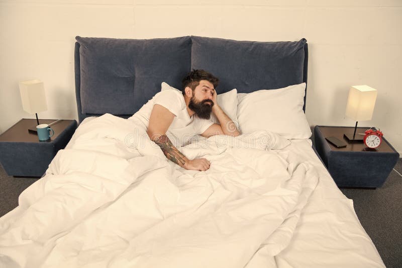 Sleep Disorders Concept Man Bearded Hipster Having Problems
