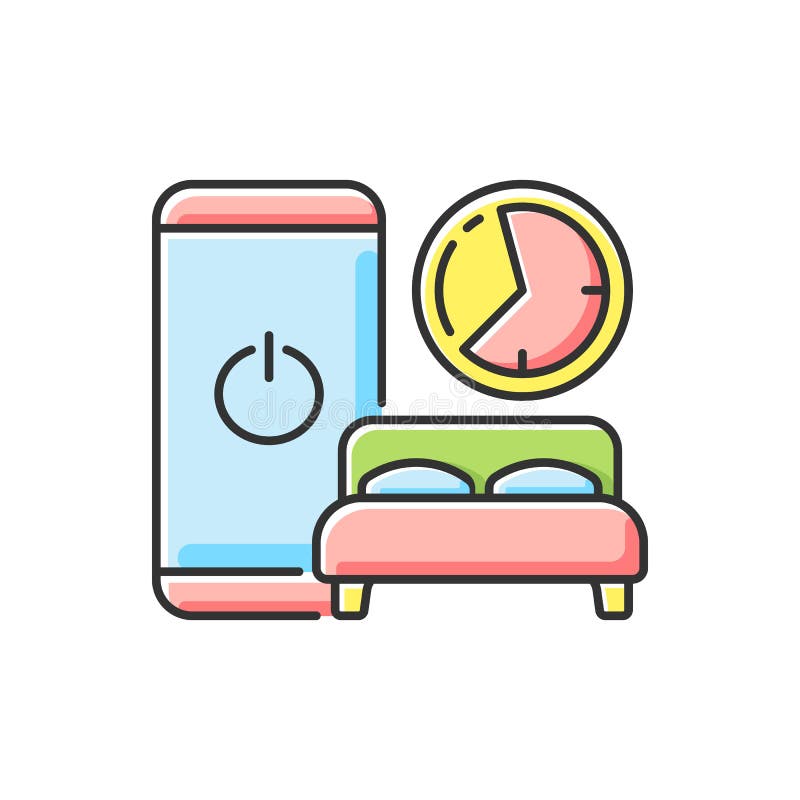 Sleep hygiene RGB color icon. Healthy nighttime routine. Bedtime activity. Schedule to prevent insomnia. Digital detox. Stop gadget addiction. Life improvement. Isolated vector illustration