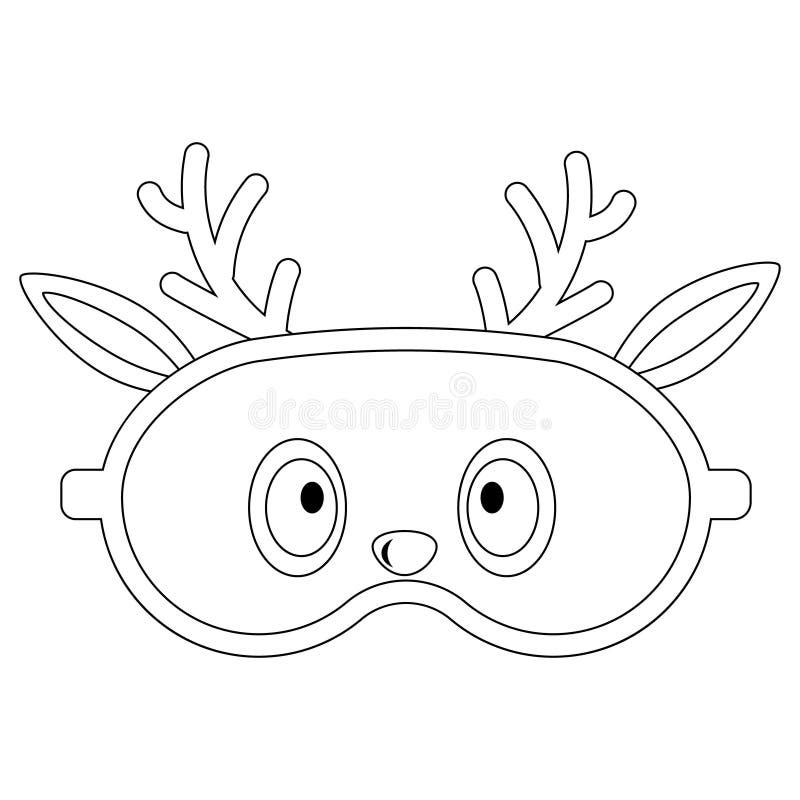Sleep Mask with a Deer Face, Black Outline, Isolated Vector