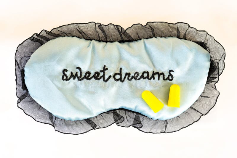 Sleep mask on white Sweet dreams ear plugs