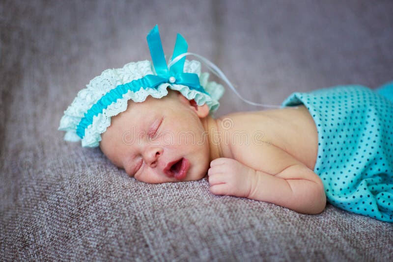 Sleeper Newborn Baby, Gray Background Stock Image Image of beautiful