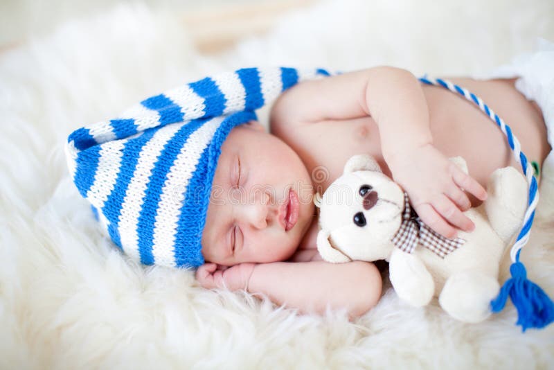 Sleeping Newborn Baby Wearing Pajamas Stock Photo Image of peaceful