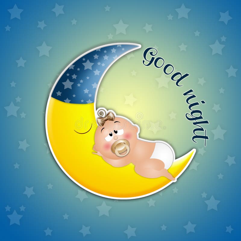 Sleeping Baby on the Moon in the Moonlight Stock Illustration ...