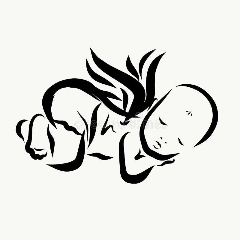 A Sleeping Baby With Wings, A Newborn Stock Illustration ...