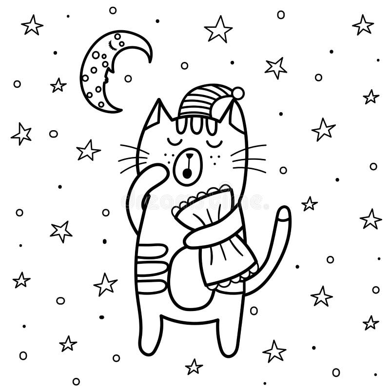 Download Sleeping Cat Coloring Page. Good Night Coloring Book With ...