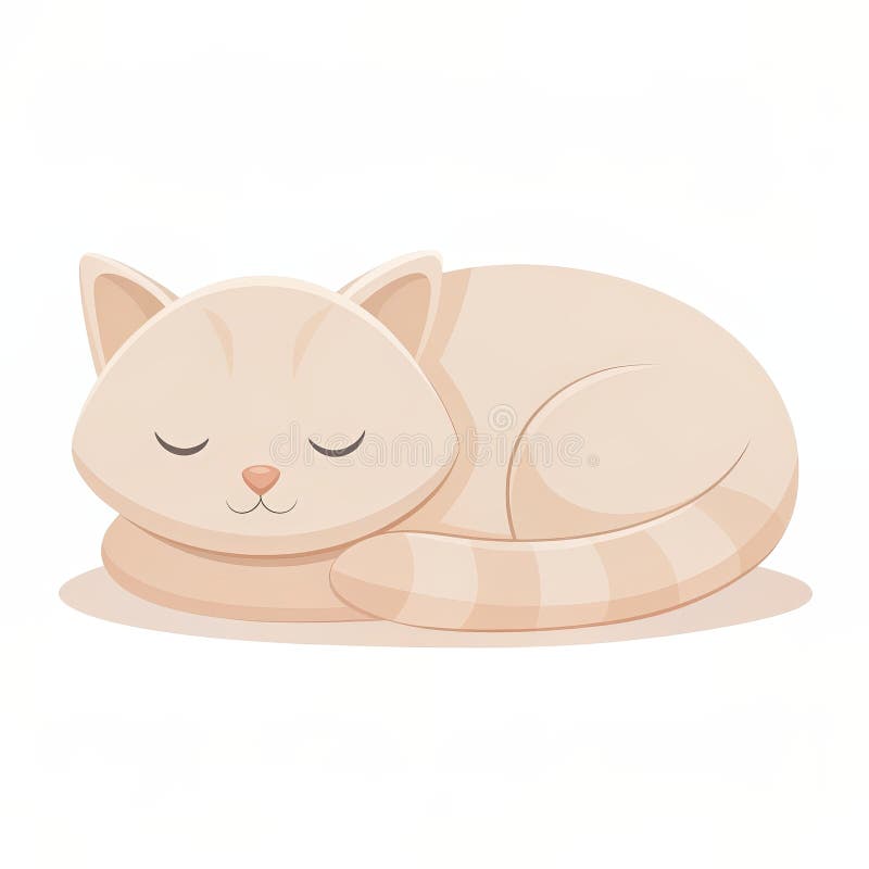 Sleeping Cat Illustration - Vector, Cartoon Style, Cute, White Background, Adorable, Curled Up, Snoozing vector illustration