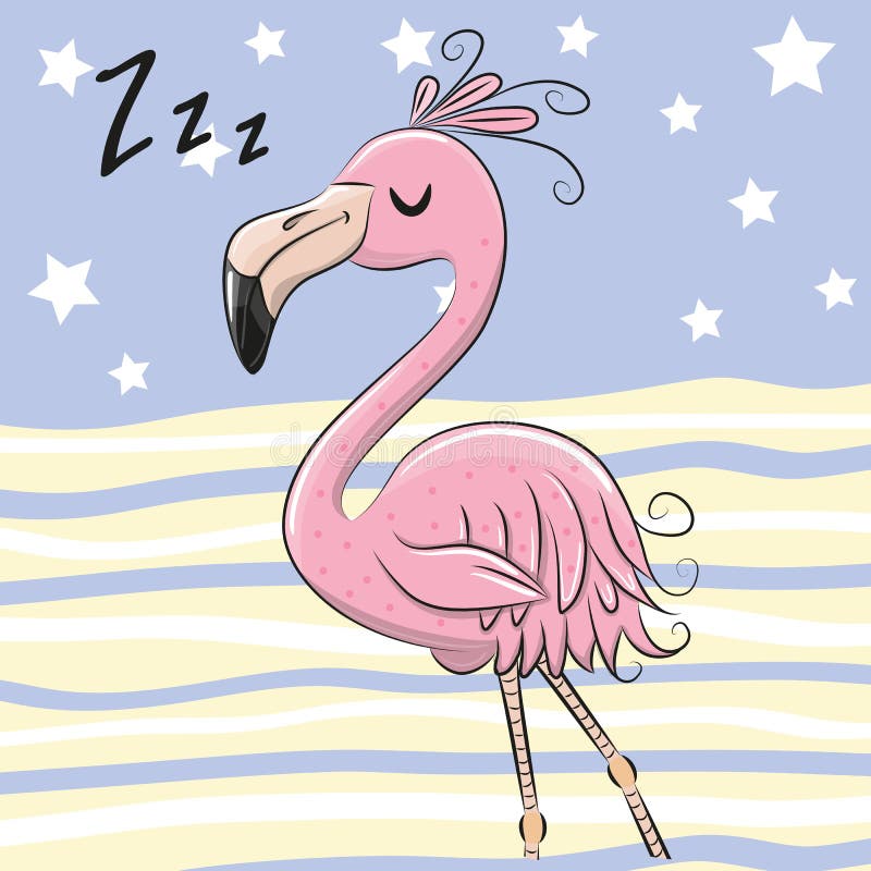 Sleeping Flamingo on a blue and yellow background