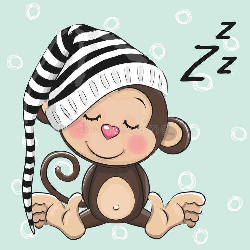 Sleeping cute Monkey in a hood royalty free illustration